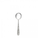 Repousse Sterling Cream Soup Spoon Sure to become the conversation piece at any dining occasion, this ornate pattern is embellished with an abundance of floral motifs along the entire stem and handle. Named after the art of repoussé - the process of embossing metal from the back by hammering - this luxurious design was first crafted in 1828 and continues to endure as a popular collectible. It adds a distinctive touch to traditional and formal settings, or can lend a surprising pop of texture to a simple modern table. A necessary eating utensil for soups and stews. 

Polish your sterling silver once or twice a year, whether or not it has been used regularly. Hand wash and dry immediately with a chamois or soft cotton cloth to avoid spotting.