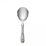 Repousse Sterling Rice Serving Spoon, Hollow Handle All purpose serving spoon.

Sure to become the conversation piece at any dining occasion, this ornate pattern is embellished with an abundance of floral motifs along the entire stem and handle. Named after the art of repoussé - the process of embossing metal from the back by hammering - this luxurious design was first crafted in 1828 and continues to endure as a popular collectible. It adds a distinctive touch to traditional and formal settings, or can lend a surprising pop of texture to a simple modern table. 

Polish your sterling silver once or twice a year, whether or not it has been used regularly. Hand wash and dry immediately with a chamois or soft cotton cloth to avoid spotting. 