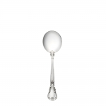 Chantilly Sterling Cream Soup Spoon A necessary eating utensil for soups and stews. 

Finely crafted with the graceful elegance associated with 18th Century France, this stately pattern was first introduced in 1895. The intricate design is embellished with a cascade of deeply carved borders showcasing a slender raised central panel along the handle and a more substantial open panel that can be monogrammed near the tip, which is crowned with a delicate fleur de lis. A stunning addition to traditional and formal interiors, this regal pattern will turn every meal into an event.

Polish your sterling silver once or twice a year, whether or not it has been used regularly. Hand wash and dry immediately with a chamois or soft cotton cloth to avoid spotting.
