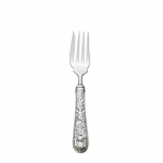 Repousse Sterling Fish Fork Eating utensil specially designed for grilled, baked or fried fish.

Sure to become the conversation piece at any dining occasion, this ornate pattern is embellished with an abundance of floral motifs along the entire stem and handle. Named after the art of repoussé (the process of embossing metal from the back by hammering) this luxurious design was first crafted in 1828 and continues to endure as a popular collectible. It adds a distinctive touch to traditional and formal settings, or can lend a surprising pop of texture to a simple modern table.

Polish your sterling silver once or twice a year, whether or not it has been used regularly. Hand wash and dry immediately with a chamois or soft cotton cloth to avoid spotting. 