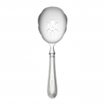 Hester Bateman Sterling Pierced Serving Spoon Inspired by the work of renowned silversmith Hester Bateman (1709-1794) and introduced in 1995, this versatile pattern from Wallace\'s prestigious English Sterling Collection is finely crafted of heavier weight sterling silver in the larger Continental size. The delicate beaded border surrounds a central panel embellished with an intricate teardrop underscored by three fleur de lis, lending graceful elegance to traditional and contemporary table settings alike and every dining occasion from family meals to festive affairs.

Polish your sterling silver once or twice a year, whether or not it has been used regularly. Hand wash and dry immediately with a chamois or soft cotton cloth to avoid spotting.