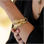 Earth Goddess Serpentina Hinged Bangle - Gold 