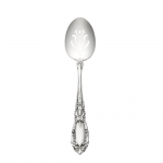 King Richard Sterling Pierced Serving Tablespoon Named for the Richard the Lion Hearted, this pattern was inspired by the rich architectural decoration of old English mansions. Introduced in 1932, the design appears to be deeply carved so the details stand out clearly, offsetting the central ornamental shield mimicking those carried by knights during the crusades and the pointed oval top and neck framed in curling leaves. The confident styling will elevate every meal into a festive dining experience, and enhance traditional and formal settings. 

Polish your sterling silver once or twice a year, whether or not it has been used regularly. Hand wash and dry immediately with a chamois or soft cotton cloth to avoid spotting.
