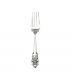 Grande Baroque Sterling Cold Meat Fork Styled in the lavish Baroque manner, this highly collectible pattern is our best seller. Introduced in 1941, it captures classic symbols of the Renaissance in the exquisitely carved pillar and acanthus leaf curved as in nature. The sculptural, hand-wrought quality is evident in the playful open work and intricate, three-dimensional detail, which carries to the functional bowls and tines, and is apparent whether viewed in front, back, or profile. Perfect for traditional and formal settings.

Polish your sterling silver once or twice a year, whether or not it has been used regularly. Hand wash and dry immediately with a chamois or soft cotton cloth to avoid spotting.
