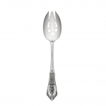 Rose Point Sterling Pierced Tablespoon Inspired by the Venetian lace of the traditional rose point wedding veil, this pattern features a full-blown rose-the symbolic flower of love-floating amid a web of silver lace and a pearl of geometric regularity. Introduced in 1934, the Venetian Renaissance styling captures the lost art of hand-sewn lace while keeping the magic of the wedding and mood of eternal romance alive as you use it day after day for family meals and special occasions.

Polish your sterling silver once or twice a year, whether or not it has been used regularly. Hand wash and dry immediately with a chamois or soft cotton cloth to avoid spotting.